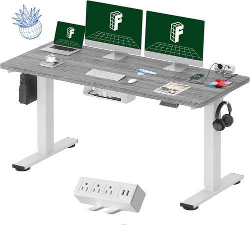 Miniatura 23 de FLEXISPOT EN2 Escritorio de pie de una pieza completa con regleta de alimentación de abrazadera, escritorio eléctrico de altura ajustable de 40 x 24