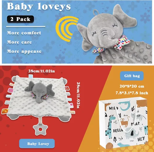 Miniatura 2 de Paquete de 2 mamelucos de elefante para bebés, mantas de seguridad suaves y cómodas para bebés, juego de regalos para bebés para niños y niñas