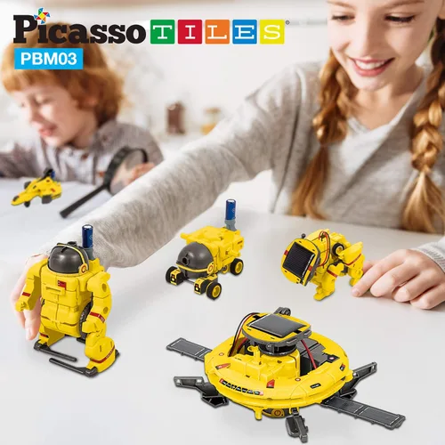 Miniatura 4 de PicassoTiles STEM - Robot espacial con energía solar para niños, juguete educativo de aprendizaje de ingeniería de construcción, 6 en 1, creativo