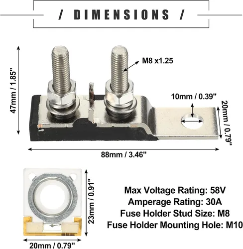 Miniatura 5 de Motoforti Kit de bloque de fusibles de terminal MRBF 30A, doble voltaje máximo 58 V para automóvil, barco marino, RV, plástico, negro, 1 juego