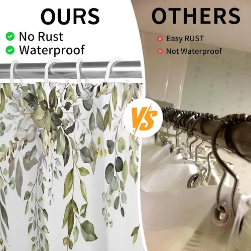 Miniatura 6 de Cortina de ducha verde salvia con eucalipto para baño, cortina de baño impermeable y lavable de tela con hojas de acuarela, juego de cortina