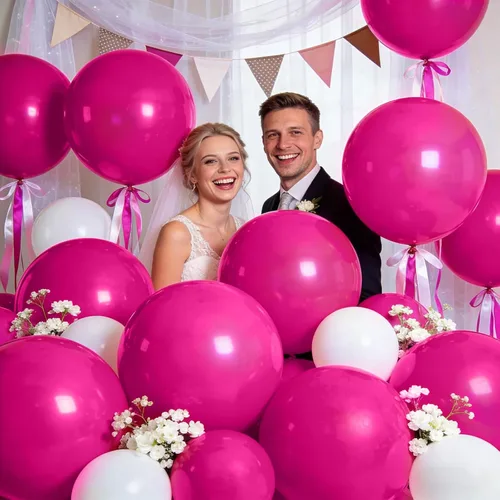 Miniatura 6 de 32 globos rosa intenso de 18 pulgadas, globos grandes redondos de látex para fiestas, para decoraciones de cumpleaños y bodas. C12-rosa intenso
