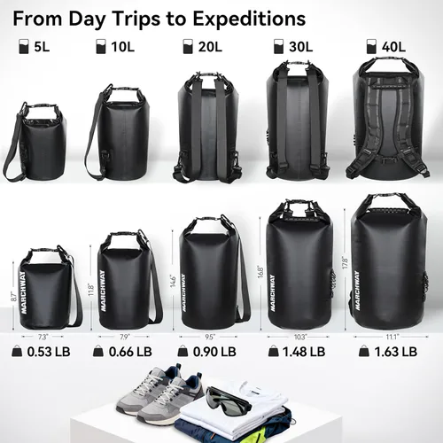 Miniatura 4 de MARCHWAY - Bolso seco flotante e impermeable 1.32/2.64/5.28/7.93/10.57 galones, parte superior enrollable, mantiene secos equipos de kayak rafting