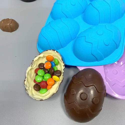Miniatura 4 de Moldes de chocolate para huevos de Pascua, silicona, grandes y pequeños, 5 patrones, huevos de chocolate y pasteles de bricolaje