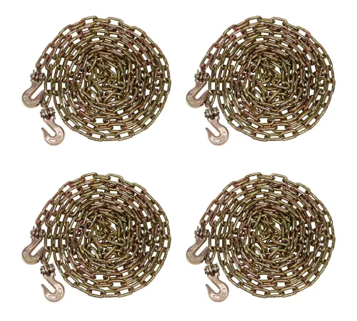 Miniatura 16 de Mytee Products Paquete de 4 cadenas de 3/8 pulgadas x 6 pies de grado 70 con ganchos de agarre de horquilla, cadena de remolque de transporte G70, 4