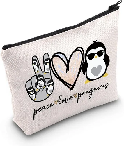LEVLO Pingüinos divertidos cosméticos maquillaje bolsa de regalo amante de los animales paz amor pingüinos maquillaje cremallera bolsa de pingüinos