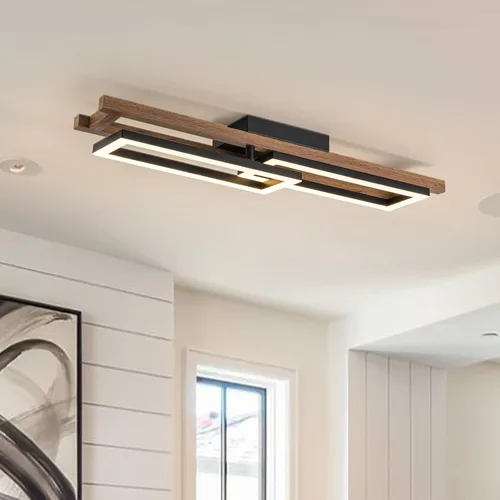 Miniatura 10 de Lingkai Luces LED de techo modernas de madera, cuadrada, rectangular, de madera, 17.3 pulgadas, 12 W, accesorios de iluminación de techo de cocina