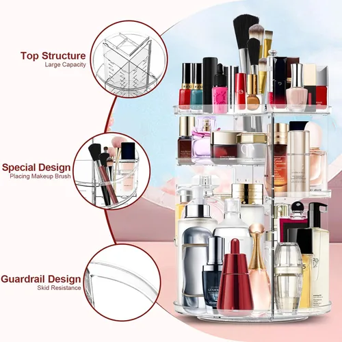 Miniatura 2 de Organizador de maquillaje giratorio de 360 grados, organizador de cosméticos ajustable para bricolaje, carrusel de maquillaje, estante giratorio