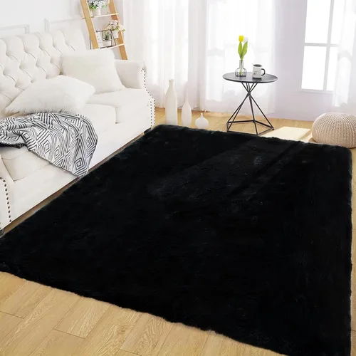 Miniatura 49 de Latepis Alfombra Pequeña Negra Esponjosa 2x3 pies Manta de Piel Sintética de Conejo Alfombra Suave Lavable Alfombras Peludas Shag para Dormitorio
