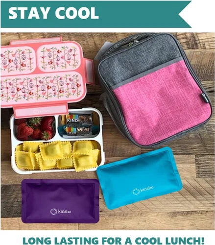 Miniatura 4 de kinsho Bolsa de hielo para niños, bolsa y cajas Bento, bolsas delgadas suaves reutilizables y congelables para viajes, escuela, trabajo