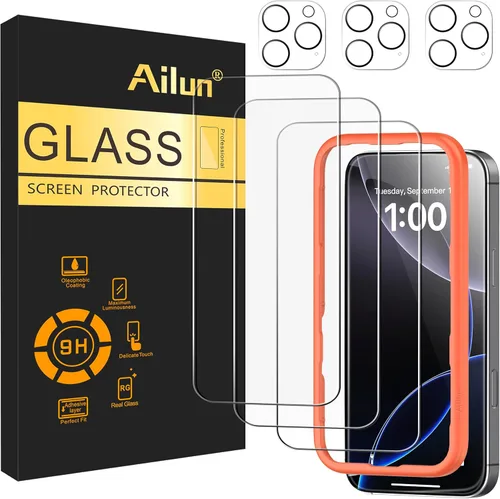 Miniatura 19 de Ailun Paquete de 3 protectores de pantalla para iPhone 17 Pro [6.3 pulgadas] + 3 protectores de lente de cámara con marco de instalación, protección
