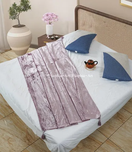 Miniatura 10 de Sophia-Art Manta de terciopelo triturado de lujo con borlas, para sofá o cama, manta suave, bohemia y cálida, acogedora, felpa ligera