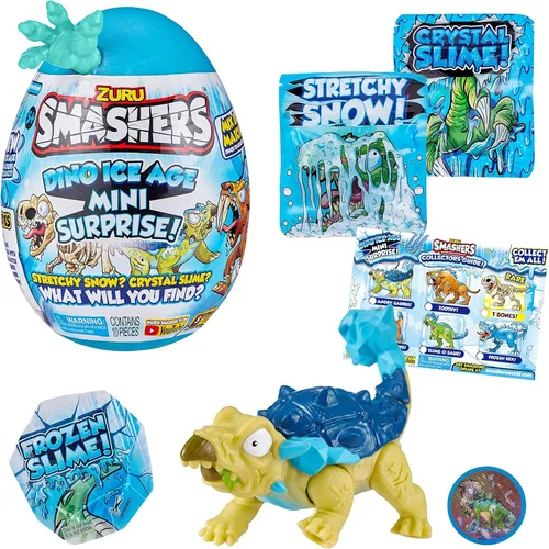ZURU Smashers Dino Ice Age Anquilosaurio: Mini Huevo Sorpresa con Slime, Juguete de Dinosaurio, Coleccionables y Huevo Rompible para Niños