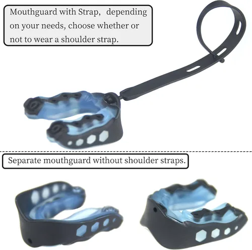 Miniatura 3 de Protector bucal de fútbol, paquete de 4 protectores bucales con correa para jóvenes, protector bucal deportivo para jóvenes y adultos, protector