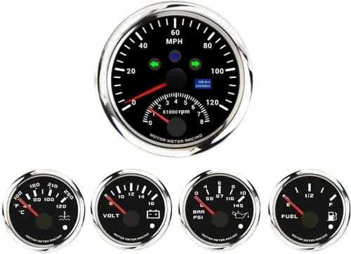Miniatura 9 de MOTOR METER RACING - Juego clásico de velocímetro (6 piezas) con velocímetro mecánico, odómetro analógico, esfera verde, aguja blanca, iluminación