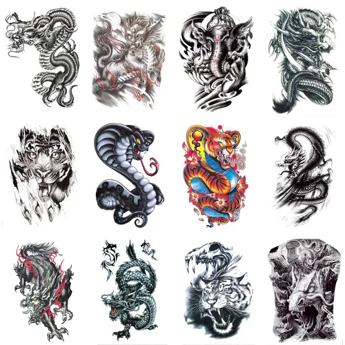 Miniatura 4 de 12 hojas de tatuajes falsos en el pecho, brazo, hombro, tatuajes, arte corporal, mangas de 5.9 x 8.3 pulgadas, tatuajes temporales impermeables