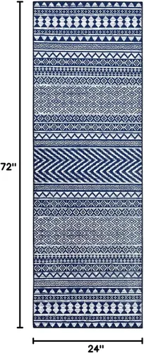 Miniatura 2 de Zacoo Alfombra bohemia para pasillo de 2 x 6 pies, alfombra geométrica de pelo bajo, antideslizante, resistente a las manchas, para cocina, marino