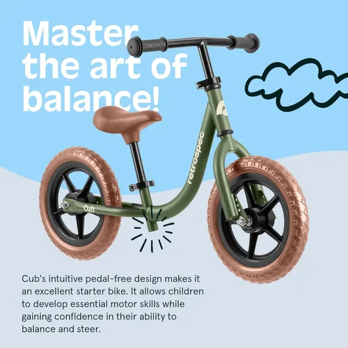 Miniatura 5 de Retrospec Cub - Bicicleta de equilibrio para niños de 18 meses a 3 años, bicicleta para principiantes sin pedal de 12 pulgadas con asiento Verde