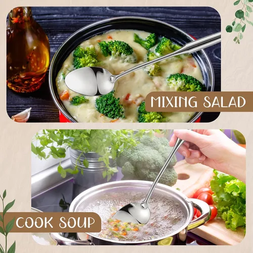 Miniatura 4 de 2 cucharas de cocina de acero inoxidable, 15 pulgadas, grande de acero inoxidable sólido, cuchara para cocinar, cocina antiadherente y resistente al