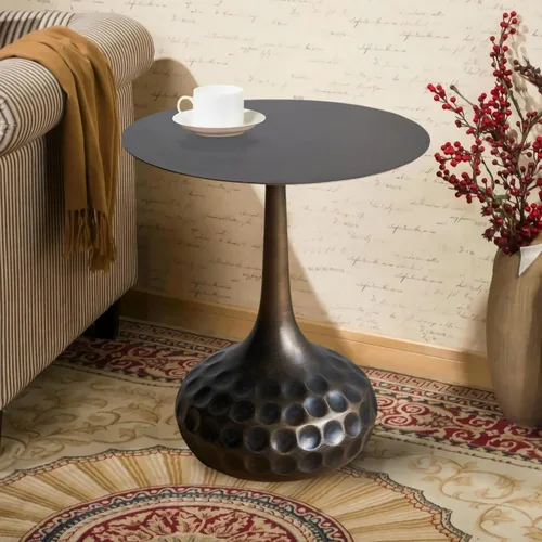Mesa auxiliar, mesa de centro moderna, mesa decorativa de hierro con pedestal de metal para sala de estar, dormitorio, balcón, oficina,
