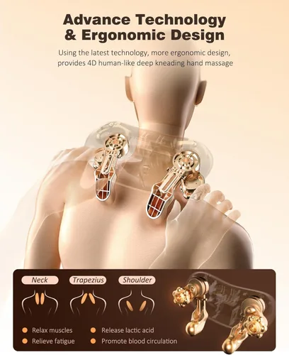 Miniatura 4 de Masajeador de cuello y hombros con calor, masajeador inalámbrico de espalda y cuello para aliviar el dolor, calentamiento de grafeno mejorado, Azul