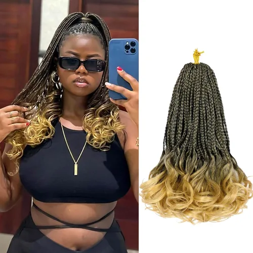 Miniatura 24 de Trenzas de ganchillo rizadas francesas de 22 pulgadas, 8 paquetes, trenzas de caja diosa grises para mujeres, de ganchillo pre-trenzadas con Trenzas