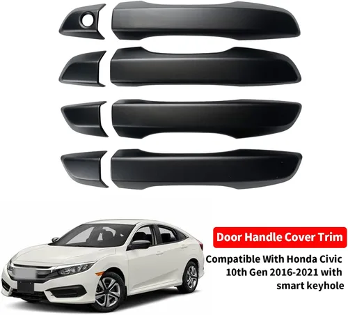 Miniatura 2 de Cubierta para manija de puerta compatible con Honda Civic Sedan Hatchback Coupé tipo R 2016 2017 2018 2019 2020 2021 manijas exteriores sin Negro