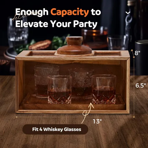 Miniatura 3 de Kit de ahumador de cóctel, kit de ahumador de whisky con antorcha, caja de fumar bebidas, bandeja de alimentos y chips de madera, kit de ahumador