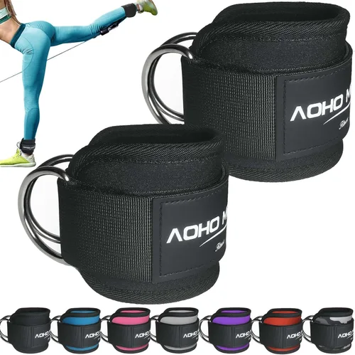 AOHO MOOON - Brazalete de tobillo para máquina de cable, accesorios de gimnasio para mujeres y hombres, puños de tobillo de neopreno para patadas de