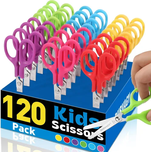 Miniatura 10 de BURVAGY Paquete de 60 tijeras para niños pequeños de 5 pulgadas, cuchillas afiladas de acero inoxidable, tijeras de agarre cómodo para niños, papel