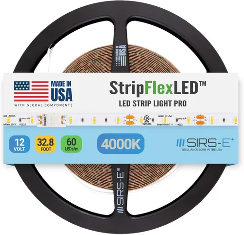Miniatura 17 de SIRS-E StripFlexLED - Tira de luces LED blancas, 12 V, 60 LEDs/m, 2700 K, blanco cálido, 16.4 pies (16.4 ft), certificación UL, fabricada en Estados