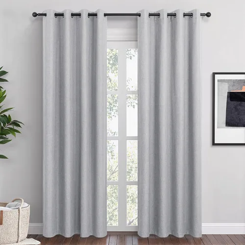 Miniatura 8 de Cortinas opacas cortas de lino pequeñas de 54 pulgadas de largo, juego de 2 paneles para dormitorio, sala de estar, con ojales, 100% opacas de lino