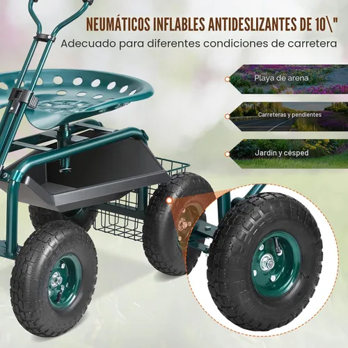 Miniatura 4 de VEVOR - Carro de jardín con asiento de trabajo rodante con ruedas, taburete de jardinería para plantación, asiento giratorio de 360 grados, vagón