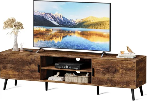 Miniatura 15 de SUPERJARE Soporte de TV para TV de 55 pulgadas, centro de entretenimiento con estante ajustable, 2 gabinetes, mesa consola de TV, consola