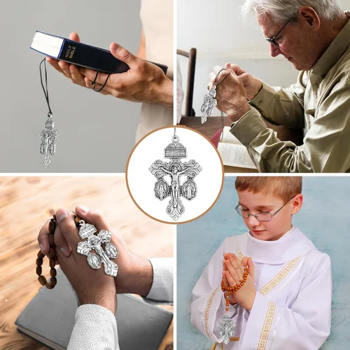 Miniatura 6 de 30 piezas de crucifijo católico para hacer rosarios a granel, dijes de cruz colgantes de 2.2 pulgadas, crucifijo de perdón para rosarios, Plateado