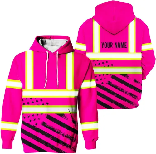 Sudadera con Capucha de Alta Visibilidad con Bandera de EE.UU. de Color Personalizado para Hombres y Mujeres con Cintas Reflectantes, Ropa de