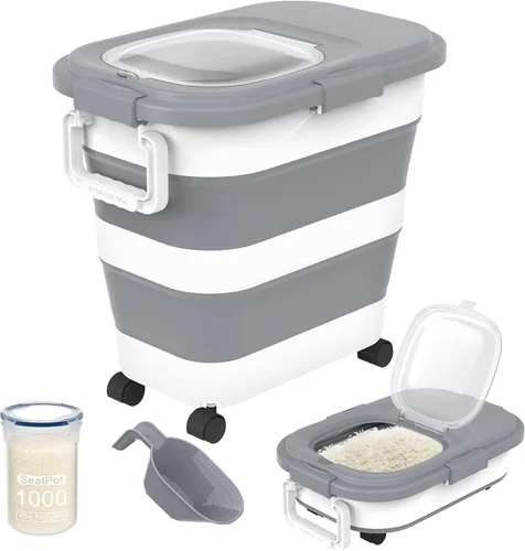 Miniatura 8 de HOYTAMDA Contenedor de Arroz de 20-30 Libras, Contenedores de Almacenamiento de Alimentos Plegables Herméticos con Ruedas, Asa, Contenedor