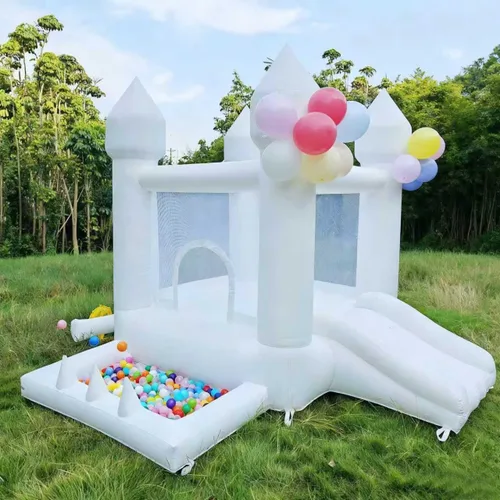 Miniatura 8 de Casa de Rebote Blanca, Casa de Rebote para Interiores y Exteriores, Casa de Rebote Inflable con Pozo de Pelotas y Tobogán, Casa de Rebote para Niños