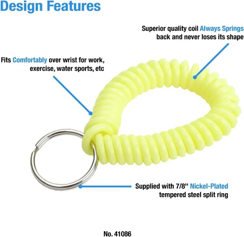 Miniatura 14 de Lucky Line - Resorte de muñeca en espiral de 2 pulgadas de diámetro con llavero de acero, multicolor, pulsera flexible para muñeca, se estira hasta