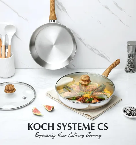 Miniatura 7 de KOCH SYSTEME CS Juego de sartenes de acero inoxidable con tapa, sartenes de acero inoxidable de 8" y 10" y 12" con mango resistente al calor, juego