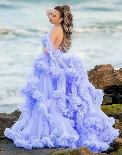 Miniatura 4 de Bata de tul para mujer para sesión de fotos de maternidad, volantes hinchados, lencería nupcial, bata de baño, bufanda de boda ilusión