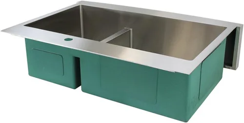 Miniatura 2 de Transolid DTDOF362510 Diamond - Fregadero de cocina de acero inoxidable calibre 16 con doble orificio de montaje doble 60/40, 36 x 25 x 10 pulgadas