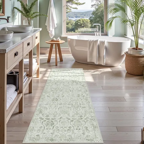 Miniatura 33 de Alfombra de área pequeña de 2 x 3 pulgadas, color beige, para entrada, baño, cocina, antideslizante, de pelo bajo, lavable, moderna alfombra bohemia