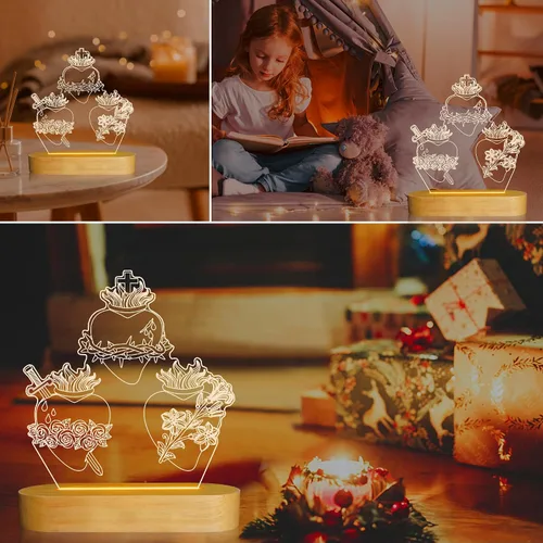 Miniatura 4 de Anywin Tres corazones sagrados, regalos católicos para mujeres/hombres, corazones de Jesús, luz nocturna, regalos de fe para Navidad, devocional