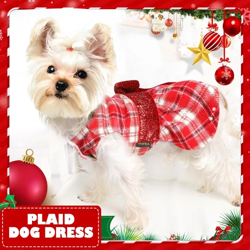 Miniatura 2 de Yikeyo Vestido suéter para perro, vestidos para perros pequeños, con forro polar, vestido de invierno cálido, lentejuelas, nudo de lazo, ropa a