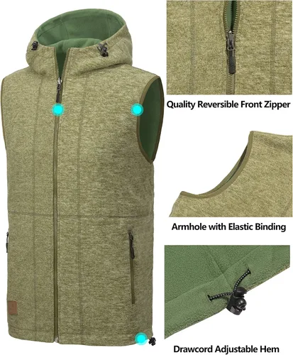 Miniatura 29 de Little Donkey Andy Chaleco de forro polar reversible para hombre, ligero, cálido, sin mangas, con capucha, para senderismo, caminar, viajar