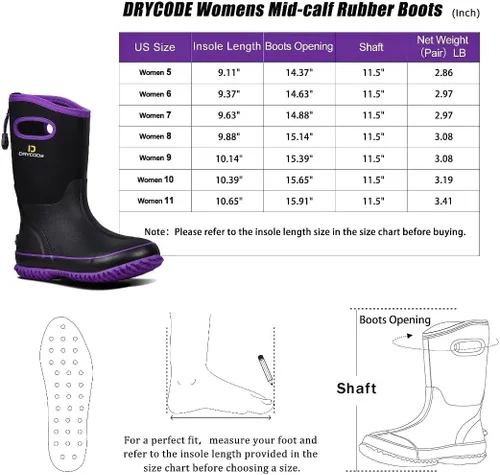 Miniatura 4 de D DRYCODE Rubber Boots for Women, Rain Boots with Warm Neoprene, Waterproof Mid Calf Mud Insulated Work Boots for Womens Gardening, Farming