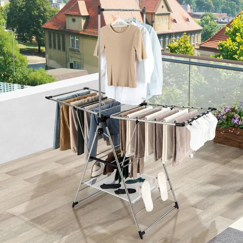 Miniatura 8 de Giantex Estante de secado de ropa, estante de secado de ropa plegable con altura ajustable de 6 niveles, diseño de colgador alto, clips laterales
