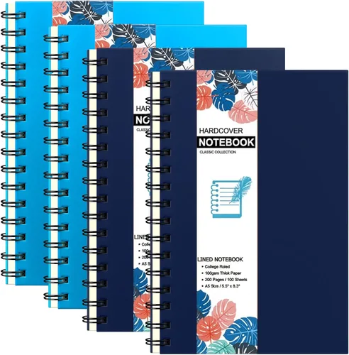 Miniatura 9 de Coopay Paquete de 4 cuadernos de tapa dura A5 en espiral, cuadernos con rayas universitarias, cuaderno rayado con divisores extraíbles