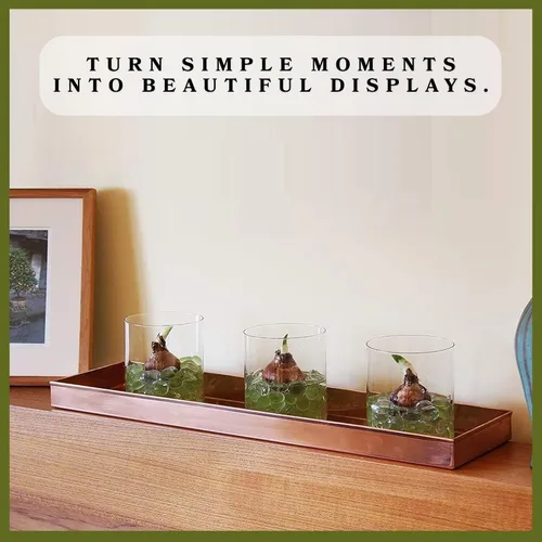 Miniatura 6 de Bandeja rectangular de acero inoxidable chapado en cobre de 20 pulgadas, soporte para suculentas, decoración moderna de granja para el hogar
